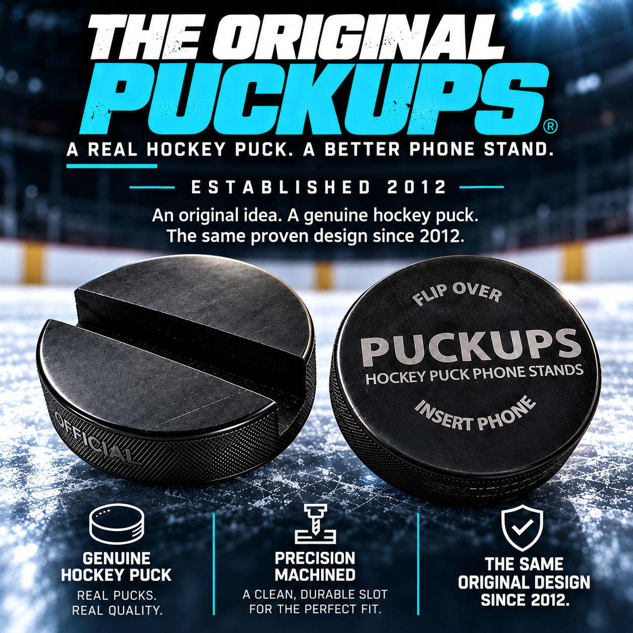 PUCKUPS original hockey puck phone stand