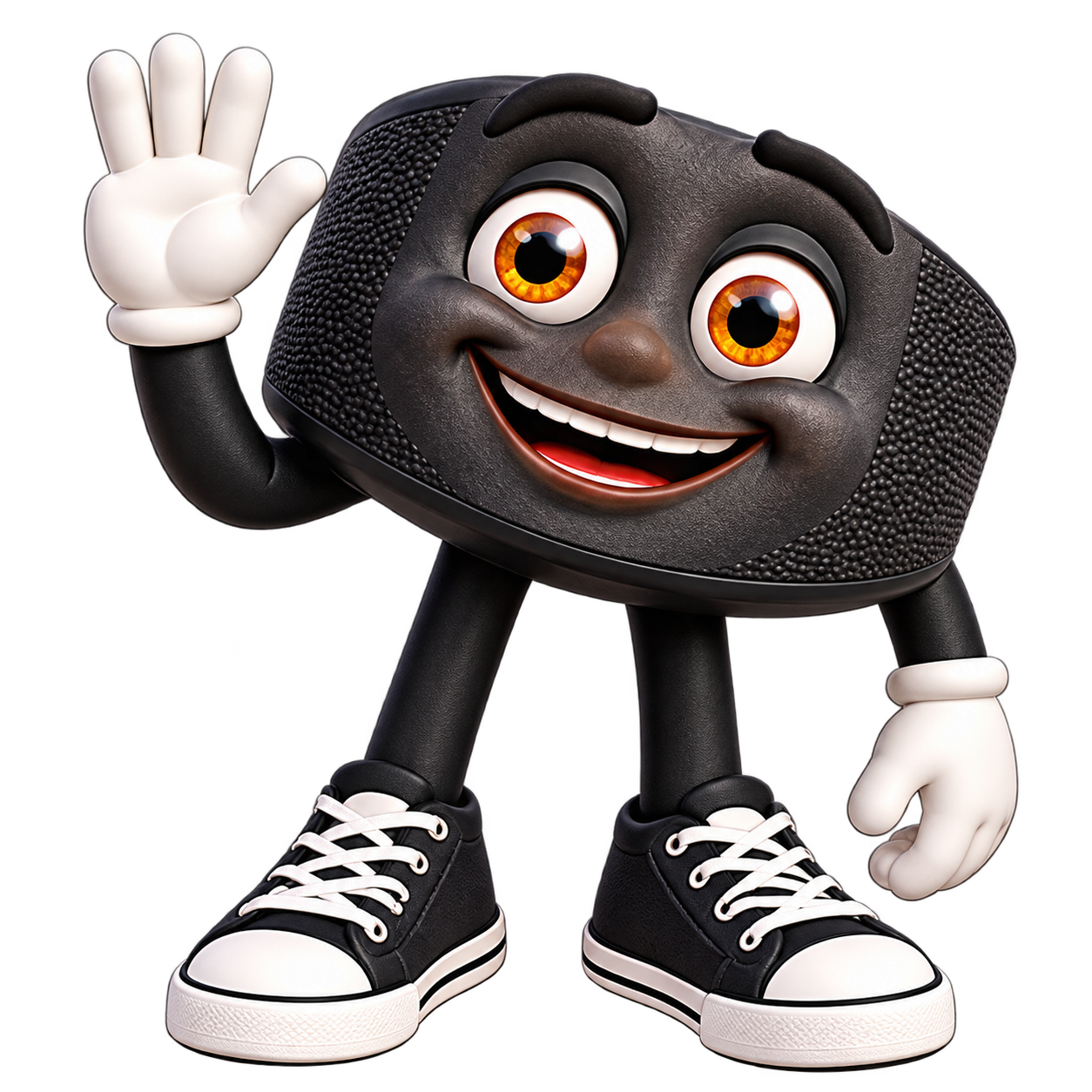 Pucky, the approved waving PUCKUPS mascot from the Pucky Emotions collection